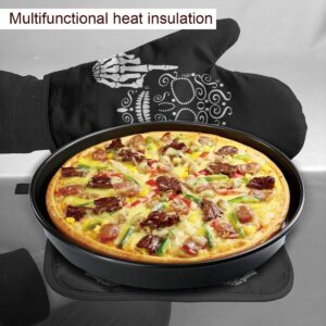 Foruidea Funny Skull Back White Oven Mitts and Pot Holders Sets Kitchen Heat Resistant Oven Gloves for BBQ Cooking Baking,Grilling,Machine Washable (2-Piece Sets)