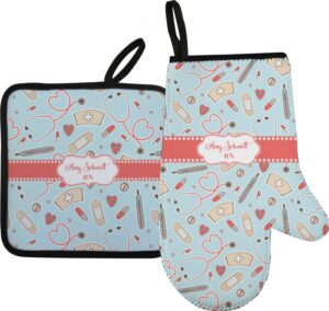 personalized nurse right oven mitt & pot holder set w/name or text