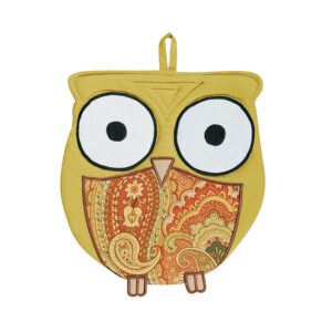 c&f home yellow owl pot holder/oven mitt oven mitt set tan