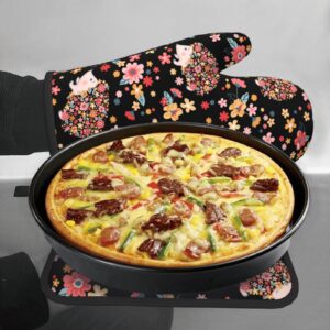 Oplp Flowers and Cute Hedgehogs Oven Mitts and Pot Holders Heat Resistant Oven Mitts Safe for Baking Cooking BBQ