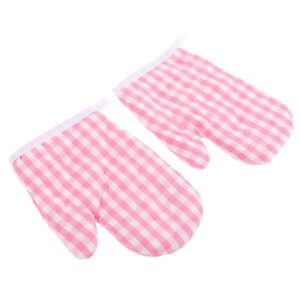 cabilock oven mitts glove heat insulation mitts red grid kitchen microwave oven gloves mitts anti-scald baking gloves for children adult cooking gloves, 1 pair, 7x4.7 inch (pink)
