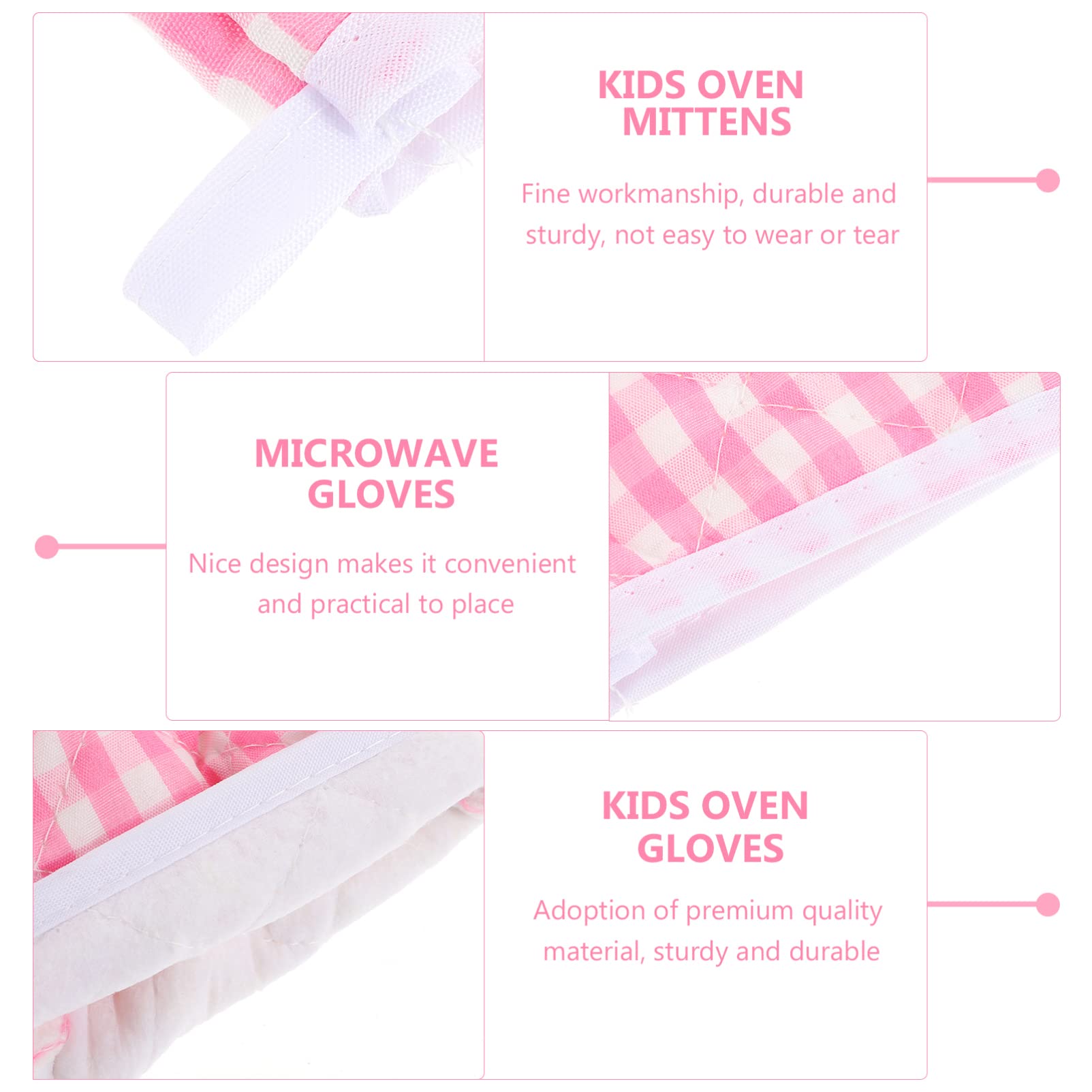 cabilock Oven Mitts Glove Heat Insulation Mitts Red Grid Kitchen Microwave Oven Gloves Mitts Anti-Scald Baking Gloves for Children Adult Cooking Gloves, 1 Pair, 7x4.7 inch (Pink)
