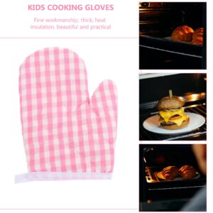 cabilock Oven Mitts Glove Heat Insulation Mitts Red Grid Kitchen Microwave Oven Gloves Mitts Anti-Scald Baking Gloves for Children Adult Cooking Gloves, 1 Pair, 7x4.7 inch (Pink)