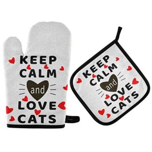 keep calm love cats oven mitts pot holder set kitchen decor cooking stove gloves heat resistant hot pads recycled for bbq baking grilling