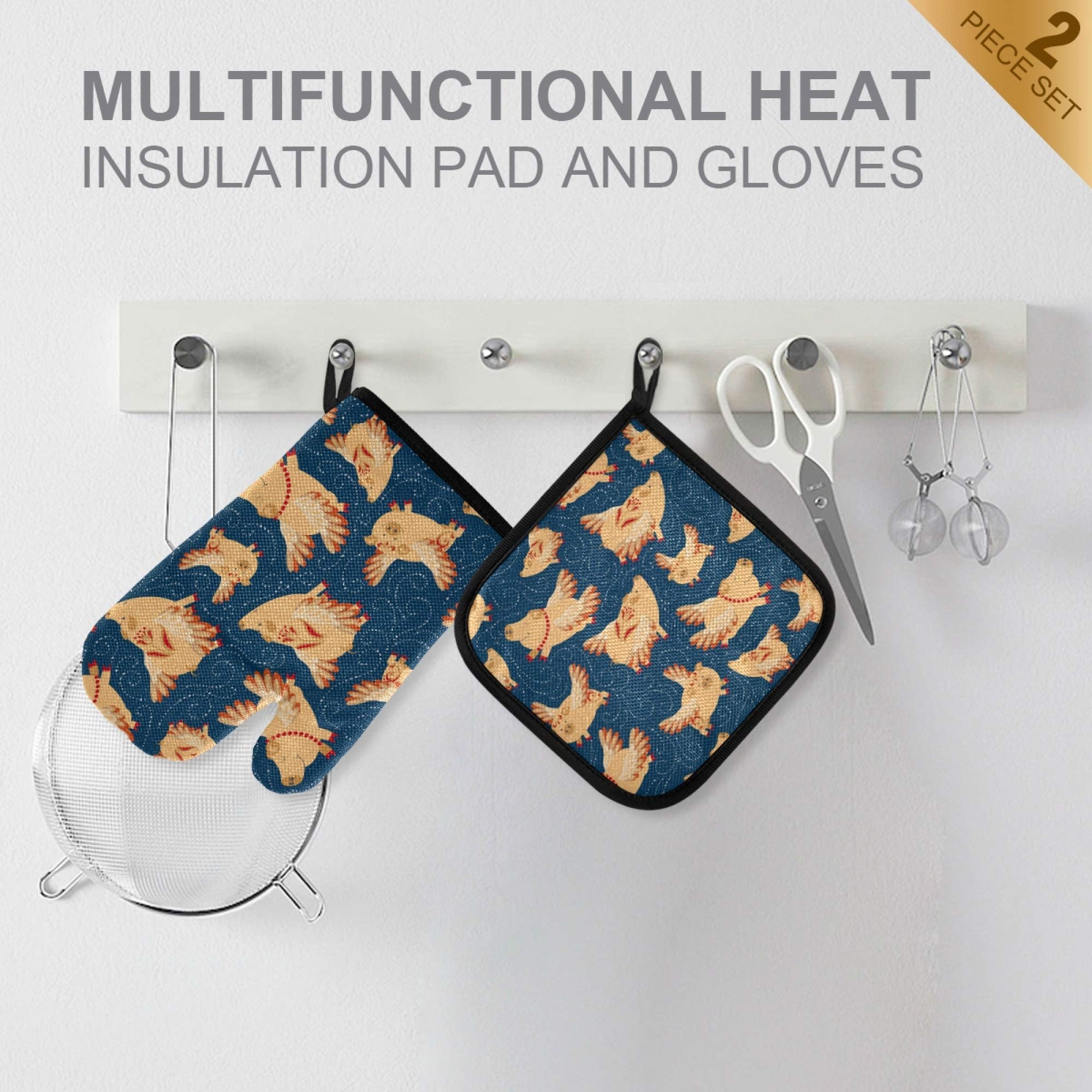 Oven Mitts and Pot Holders Set, Flying Pigs A Dark Blue Sky Heat Resistant Waterproof Gloves with Soft Cotton Lining for Kitchen Cooking, Baking, Microwave, BBQ