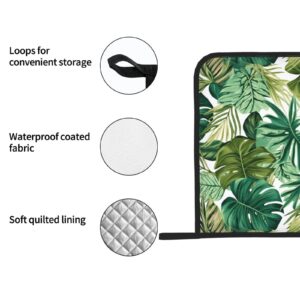 Pot Holders Set of 2, Tropical Green Palm Leaves Heat Resistant Kitchen Non Slip Printed Cooking Barbecue Baking Microwave, 8x8 Inches