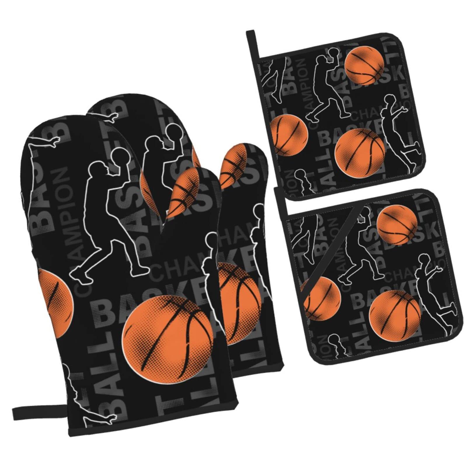 Basketball Sport Oven Mitts and Pot Holders Sets Kitchen Oven Gloves BBQ Gloves Pot Holders for Cooking Baking