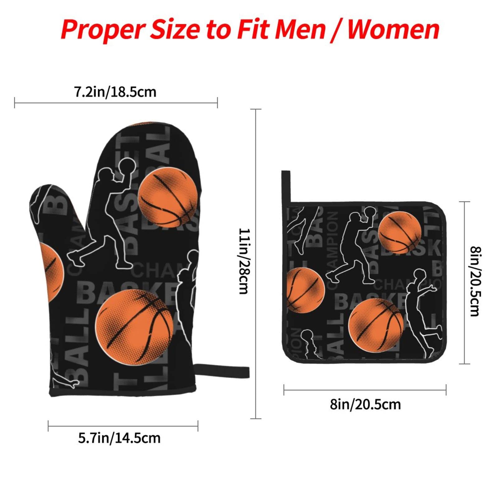 Basketball Sport Oven Mitts and Pot Holders Sets Kitchen Oven Gloves BBQ Gloves Pot Holders for Cooking Baking