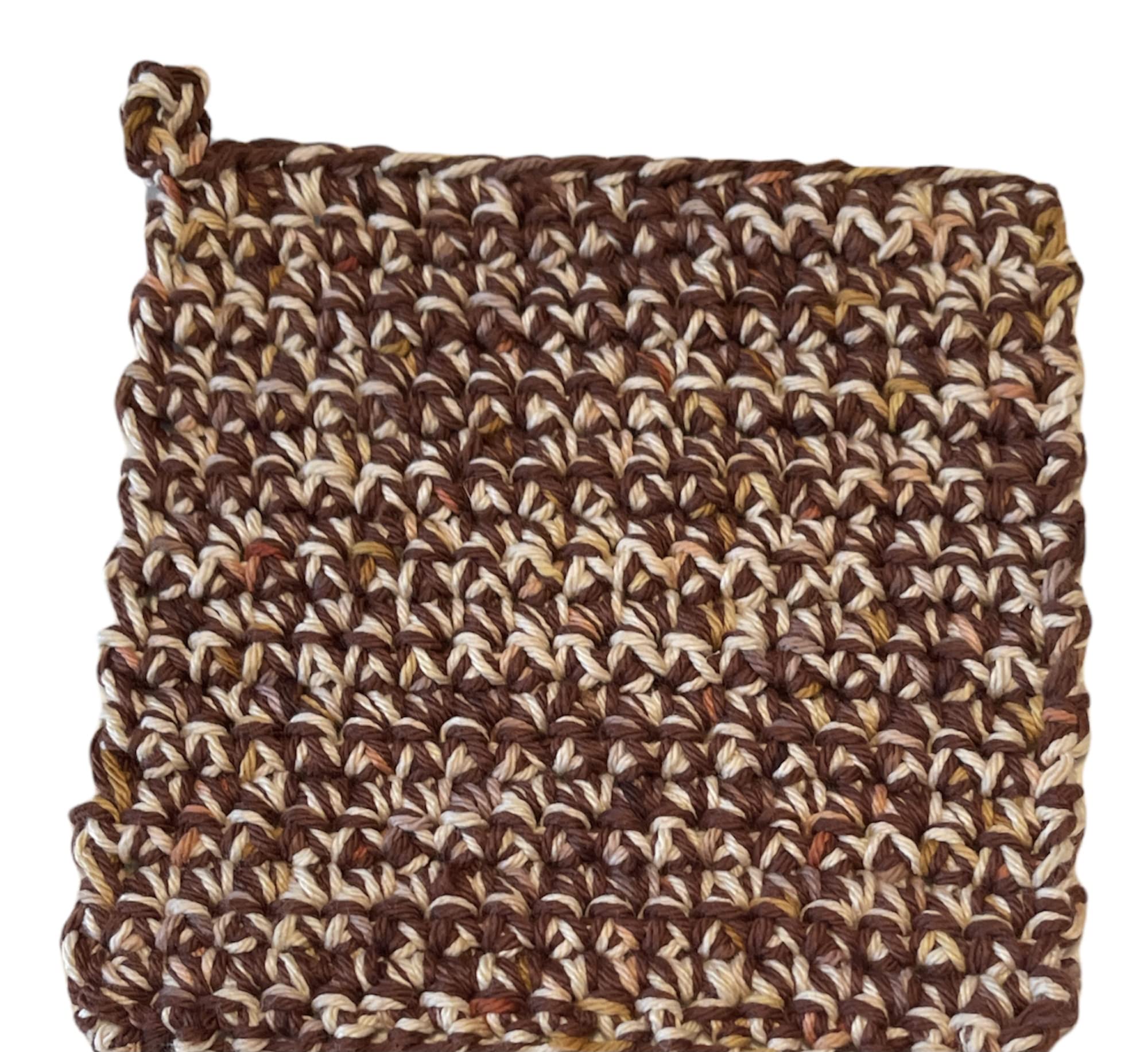 Double Strand Potholders - Trivet - 100% cotton - Autumn - Classic Print - Brown/Taupe - Set of 2