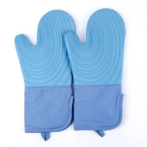 oven mitts with extra long cuff and comfort lining，oven mitts with quilted liner， heat resistant flexible oven mitt for kitchen baking cooking，machine washable，1 pair，13.5 inch,blue.