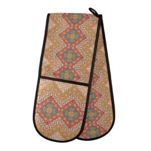 alaza geometric pattern double oven mitt washable heat resistant potholder oven glove for home kitchen cooking baking 35x7 inches