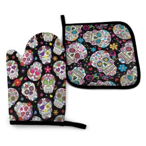 toluyoqu oven mitts flower sugar skull non-slip heat resistant kitchen oven gloves with potholder for cooking baking