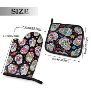 TOLUYOQU Oven Mitts Flower Sugar Skull Non-Slip Heat Resistant Kitchen Oven Gloves with Potholder for Cooking Baking