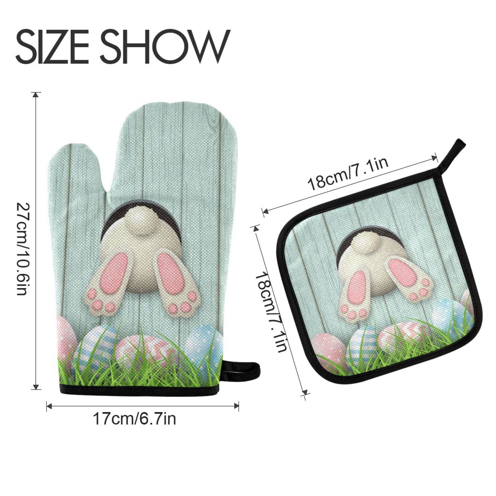 Cute Bunny Easter Egg Oven Mitts and Pot Holders, Funny Spring Hot Pads & Gloves Oven Mitts Potholders Mittens for Kitchen Cooking BBQ Baking Bakeware