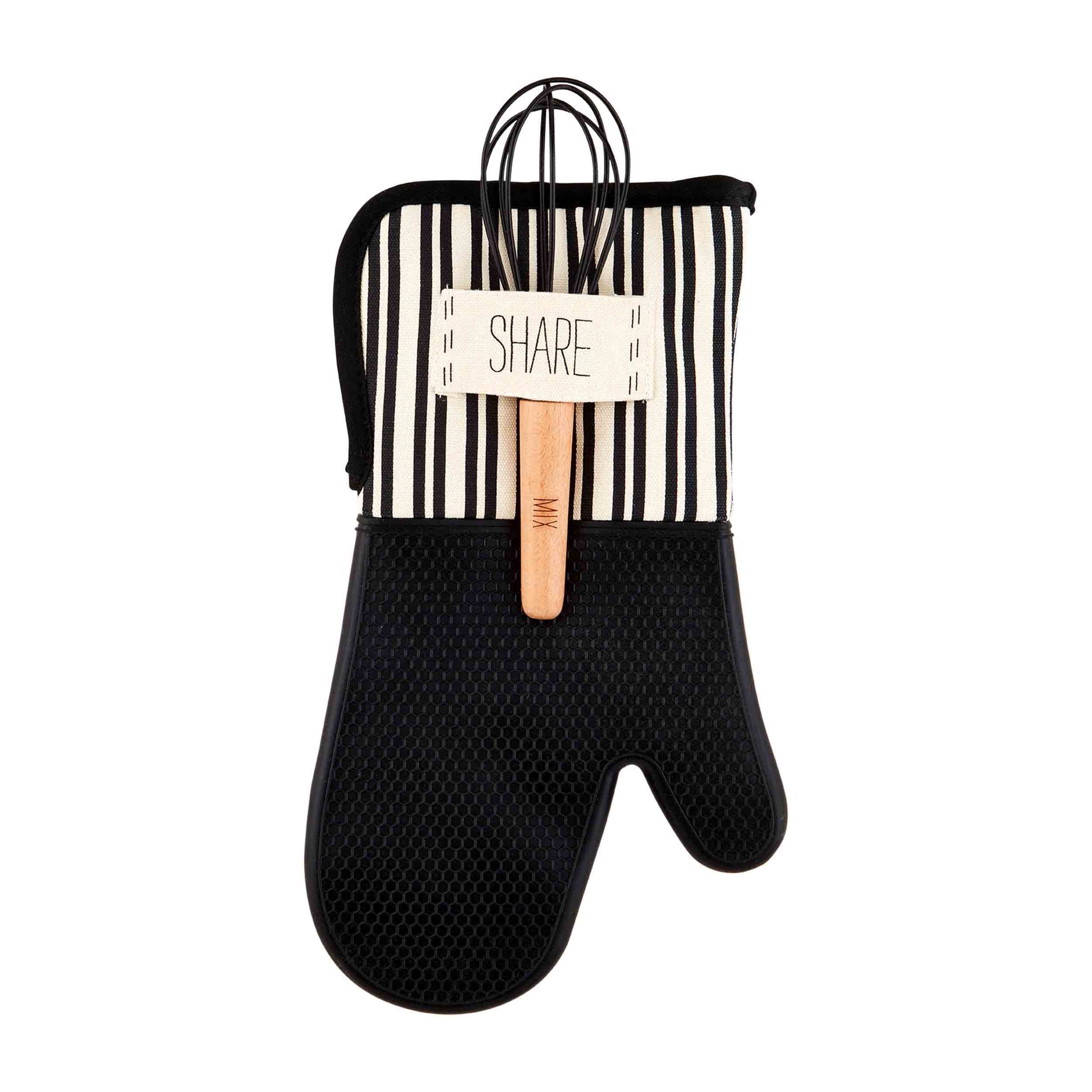 Mud Pie Oven Mitt & Utensil Set, 7" x 12", Black