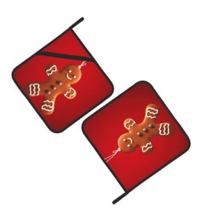 Christmas Snowflakes Cute Gingerbread Man Pot Holders Sets 2-Piece Set Washable Decorative Kitchen Gift for Cooking Baking BBQ