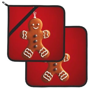 Christmas Snowflakes Cute Gingerbread Man Pot Holders Sets 2-Piece Set Washable Decorative Kitchen Gift for Cooking Baking BBQ