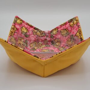 Yellow Flowers on Pink Microwave Cozy Yellow Dahlia Reversible Soup Bowl Buddy Microwaveable Potholder Floral Handmade Housewarming Hostess Mothers Day Gifts Under 10