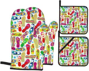 colorful flip flops pattern oven mitts and pot holders set of 4 kitchen set for cooking