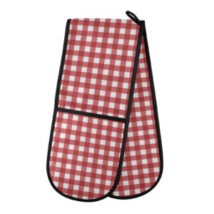kll double oven mitts red checkboard heat resistant gloves potholders perfect set for cooking baking handling hot pots and pans,35" x 7"