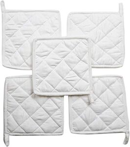 heat resistant pot holders 100% cotton made everyday quality pot holder perfect for cooking, baking, serving, size 7" x 7" - white color - (pack of 20)