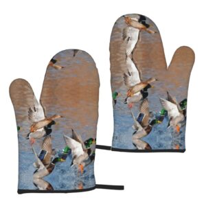 mallard ducks oven mitts oven gloves heat resistant sets of 2,waterproof print thick cotton for cooking