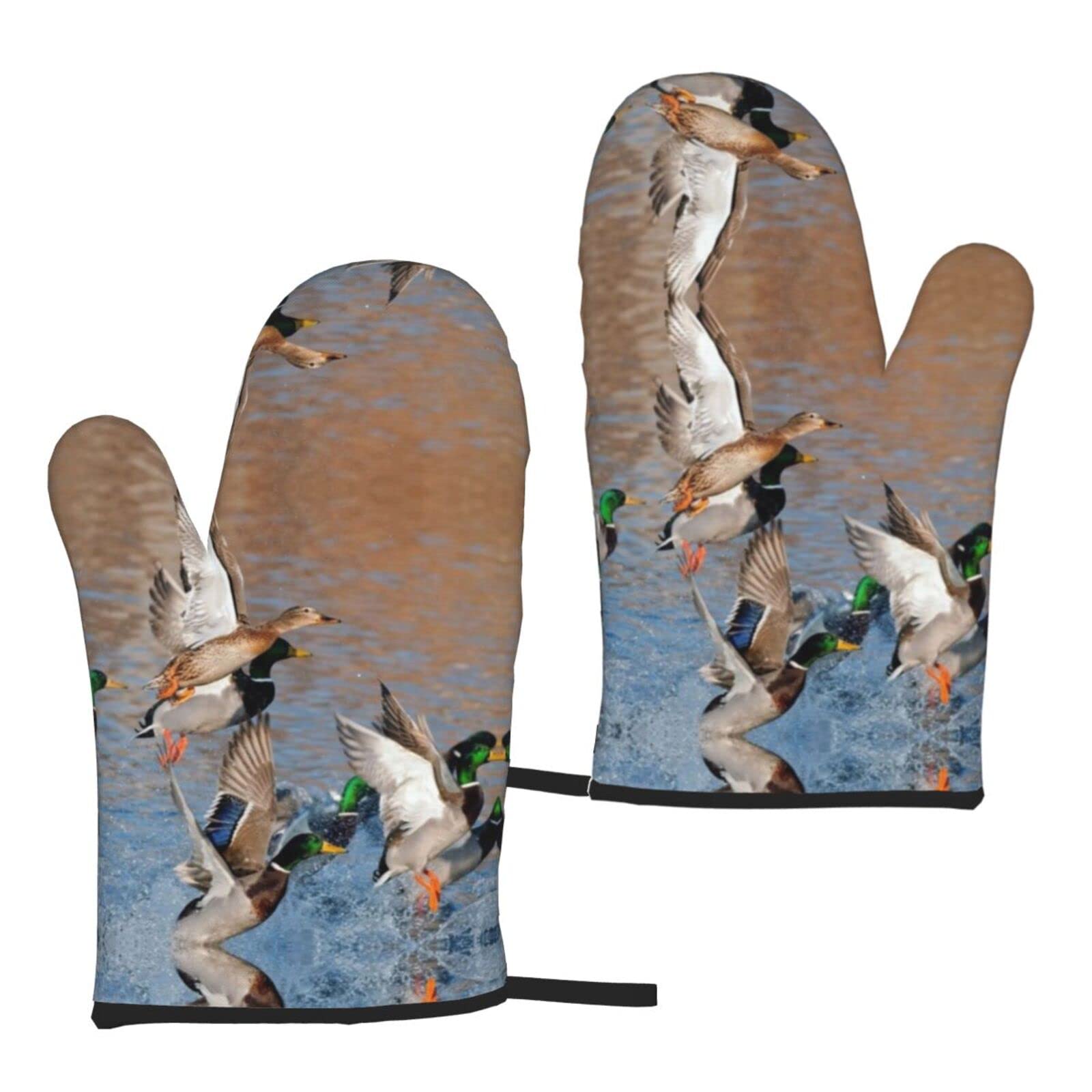 Mallard Ducks Oven Mitts Oven Gloves Heat Resistant Sets of 2,Waterproof Print Thick Cotton for Cooking