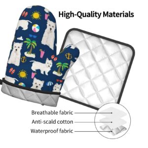 Westie Dog Oven Mitts and Pot Holders Sets Heat Resistant Kitchen Microwave Gloves for Baking Cooking Grilling BBQ