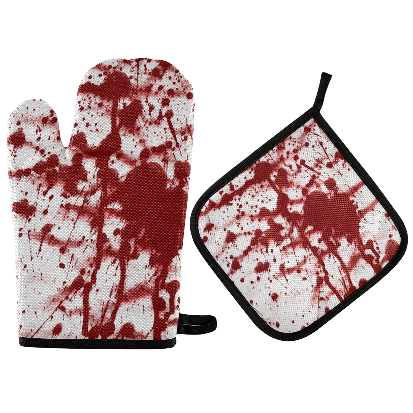 Red Bloody Blood Splashes on White Background Oven Mitts Pot Holders Sets, Heat Resistant Kitchen Oven Gloves, Potholder Hot Pads for Cooking Baking Microwave Grill