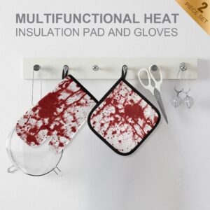 Red Bloody Blood Splashes on White Background Oven Mitts Pot Holders Sets, Heat Resistant Kitchen Oven Gloves, Potholder Hot Pads for Cooking Baking Microwave Grill