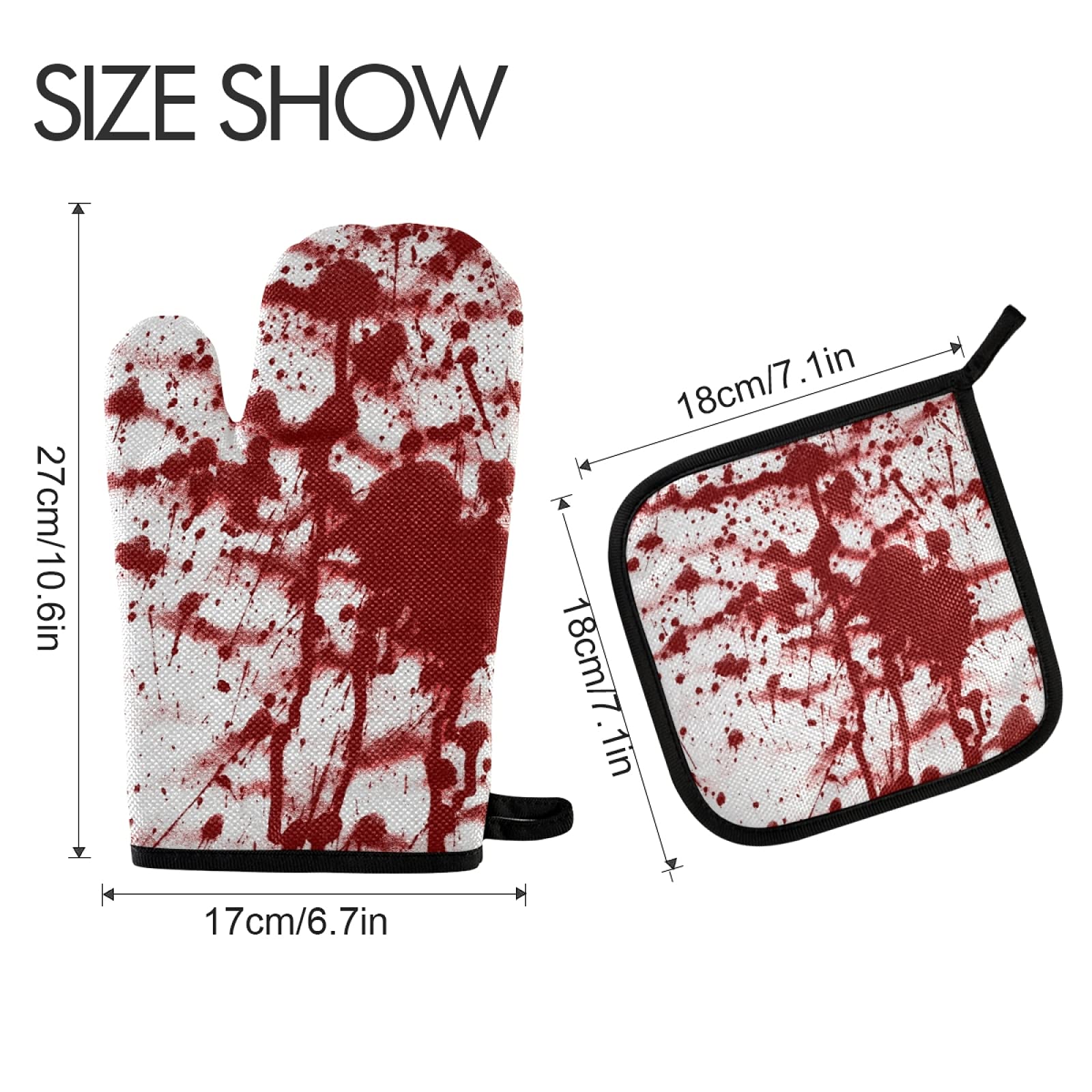 Red Bloody Blood Splashes on White Background Oven Mitts Pot Holders Sets, Heat Resistant Kitchen Oven Gloves, Potholder Hot Pads for Cooking Baking Microwave Grill