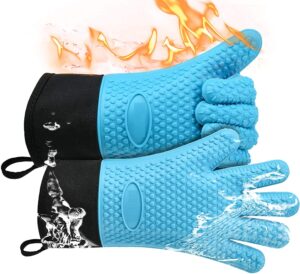 skyc- oven gloves, pot holder, oven mitts, cooking gloves, grilling gloves, kitchen mittens, heat resistant, bbq gloves, 450 degrees f. (blue)