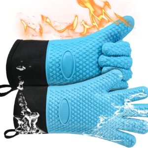 SkyC- Oven Gloves, Pot Holder, Oven Mitts, Cooking Gloves, Grilling Gloves, Kitchen Mittens, Heat Resistant, BBQ Gloves, 450 Degrees F. (Blue)