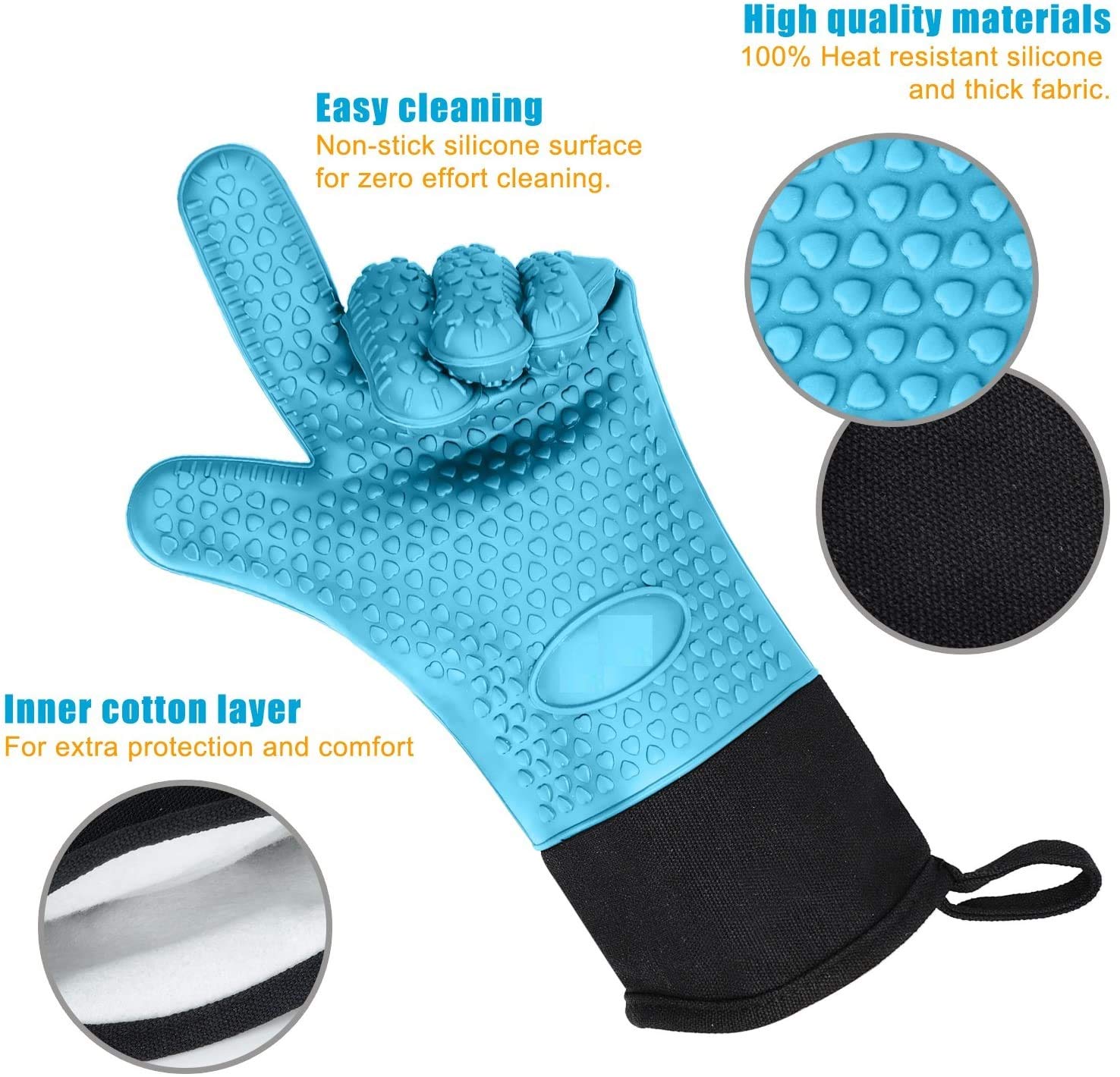 SkyC- Oven Gloves, Pot Holder, Oven Mitts, Cooking Gloves, Grilling Gloves, Kitchen Mittens, Heat Resistant, BBQ Gloves, 450 Degrees F. (Blue)