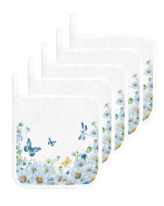 pot holder set of 5 pastoral butterfly dragonfly daisy flower potholder heat proof non-slip pot holders,blue gradient art hot pads potholders for kitchen cooking baking bbq