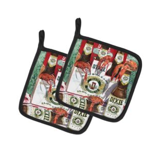 caroline's treasures 8541pthd dixie beer and crawfish new orleans pair of pot holders kitchen heat resistant pot holders sets oven hot pads for cooking baking bbq, 7 1/2 x 7 1/2