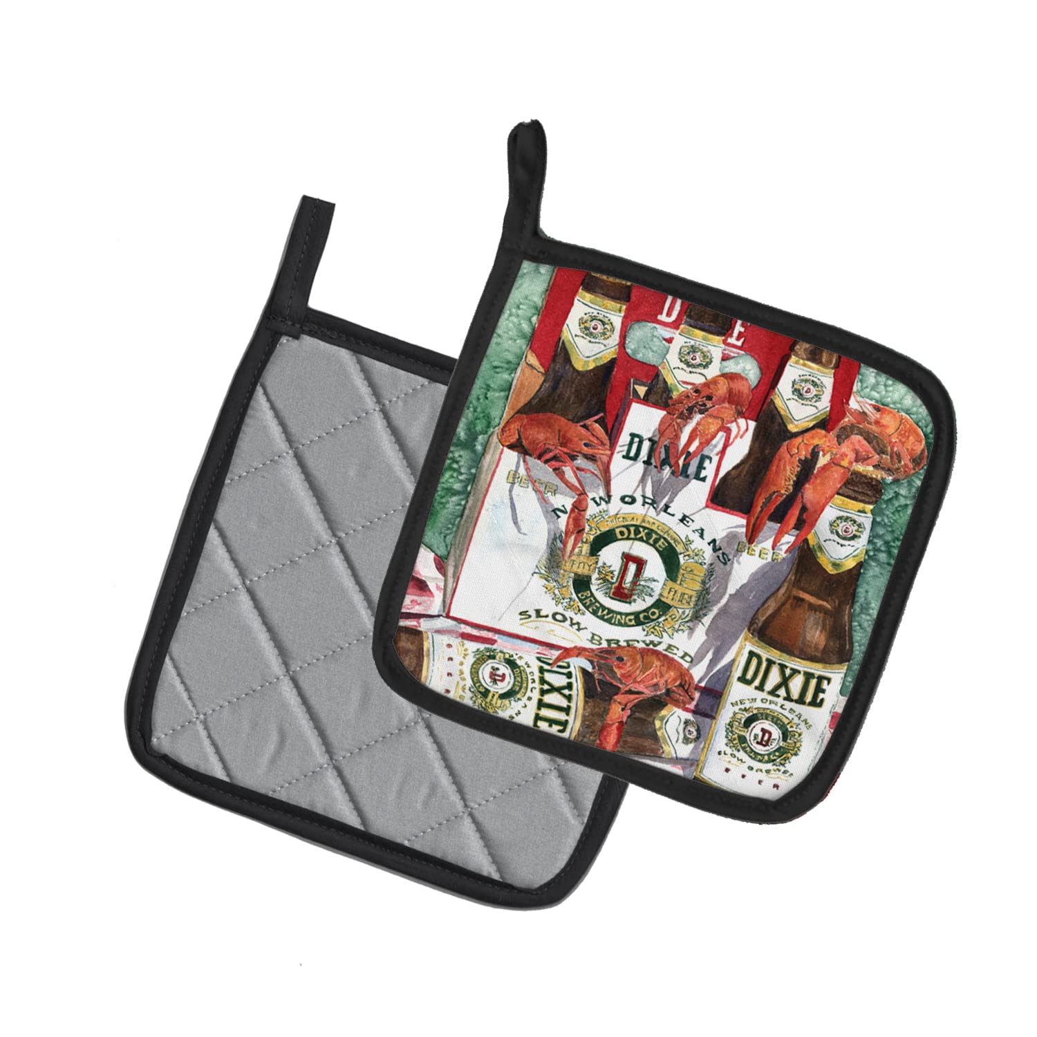 Caroline's Treasures 8541PTHD Dixie Beer and Crawfish New Orleans Pair of Pot Holders Kitchen Heat Resistant Pot Holders Sets Oven Hot Pads for Cooking Baking BBQ, 7 1/2 x 7 1/2