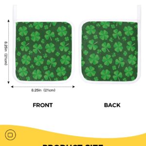 2 Pack Pot Holders for Kitchen,St. Patrick's Day Green Shamrock Heat Proof Potholder Hot Pads Trivet,Four Leaf Clover Black Back Seamless Washable Coaster Potholders for Cooking Baking Grilling