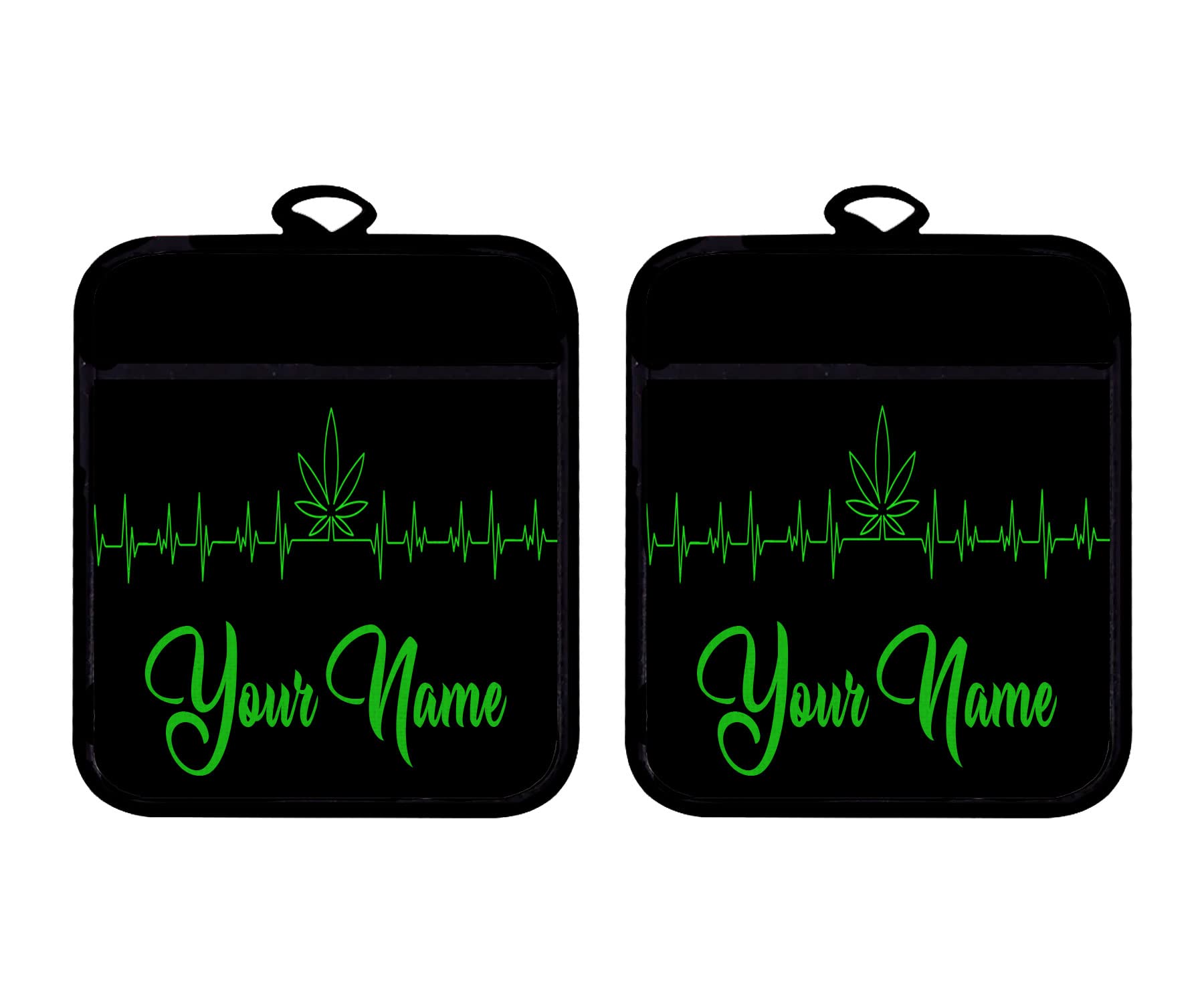 Bleu Reign Oven Mitt and Potholder Set Personalized Custom Name Smoker Marijuana Weed Gives Me Life Heartbeat Linen