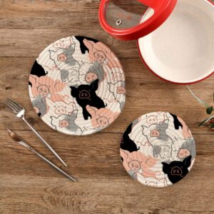 Pigs Pot Holders for Kitchen Cotton Round Holder Set of 2 Heat Resistant Hot Pads Kitchen Pot Holders for Countertops Cooking