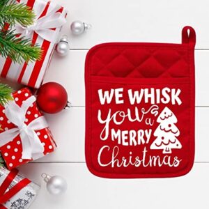 makinit gifts we whisk you a merry christmas - pot holder - oven mitt - hot pad - polyester & neoprene - christmas - teacher gift - mother's day - red