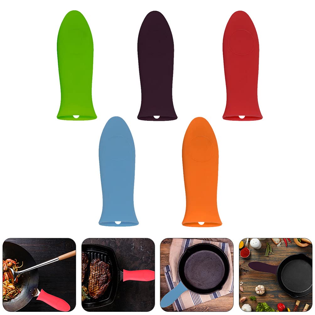 Cabilock 5pcs Pot Handle Cover Skillet Pan Handle Cover Cast Iron Handle Cover Silicone Handle Sleeve Pot Pad Silicone Mitts Silicone Hot Handle Cover Detachable Kitchenware