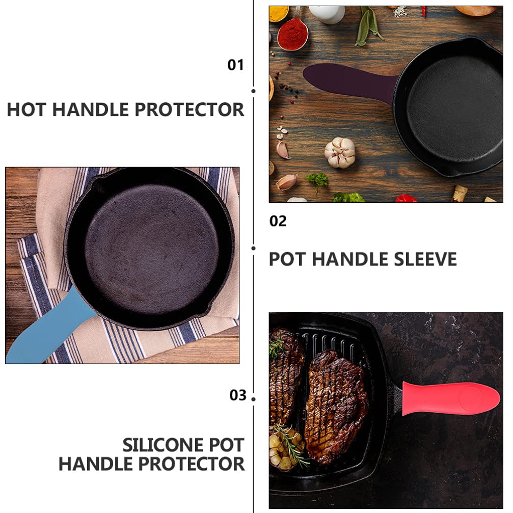 Cabilock 5pcs Pot Handle Cover Skillet Pan Handle Cover Cast Iron Handle Cover Silicone Handle Sleeve Pot Pad Silicone Mitts Silicone Hot Handle Cover Detachable Kitchenware