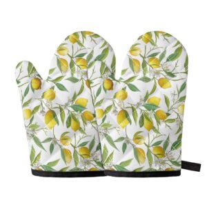 buybai kitchen oven mitts 1 pair lemon pattern heat resistant kitchen gloves protector non slip oven gloves for baking cooking