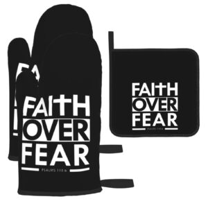 faith over fear bible scripture verse christian oven mitts pot holders sets fashion kitchen heatproof glove and heat insulated pad