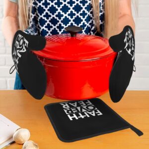 Faith Over Fear Bible Scripture Verse Christian Oven Mitts Pot Holders Sets Fashion Kitchen Heatproof Glove and Heat Insulated Pad