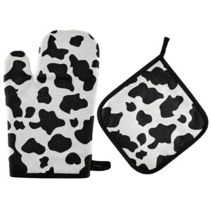cow print oven mitts and pot holders sets washable reusable heat resistant oven gloves hot pad potholder for baking bbq cooking
