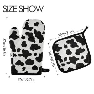 Cow Print Oven Mitts and Pot Holders Sets Washable Reusable Heat Resistant Oven Gloves Hot Pad Potholder for Baking BBQ Cooking