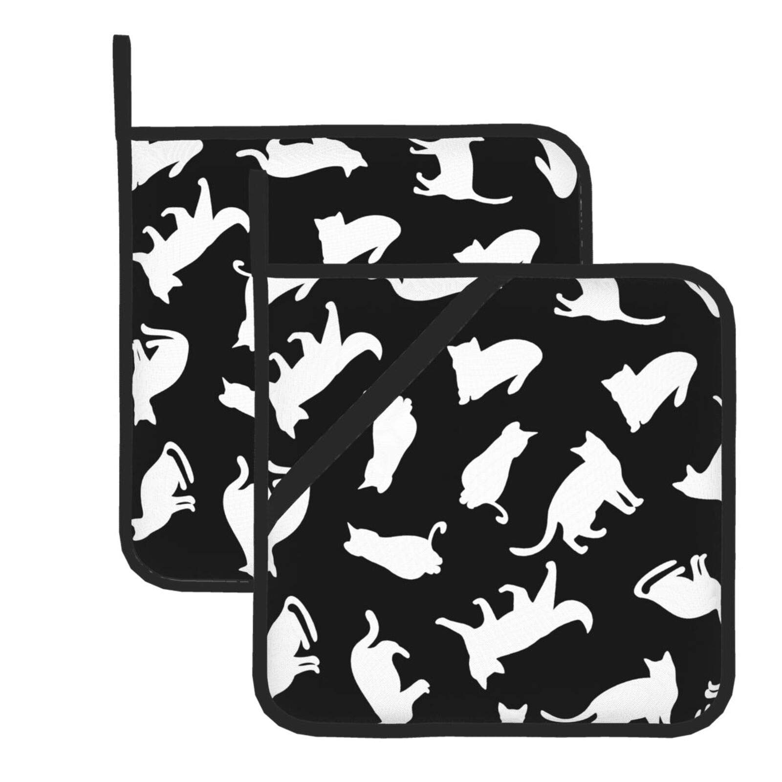 Funny Cat Pot Holders with Pocket for Kitchen Heat Resistant Black Oven Hot Pads Potholders for Cooking Baking Grilling Microwave