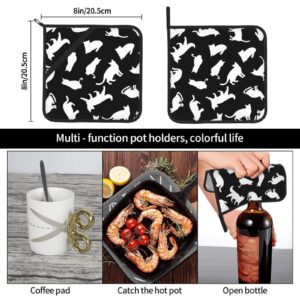 Funny Cat Pot Holders with Pocket for Kitchen Heat Resistant Black Oven Hot Pads Potholders for Cooking Baking Grilling Microwave